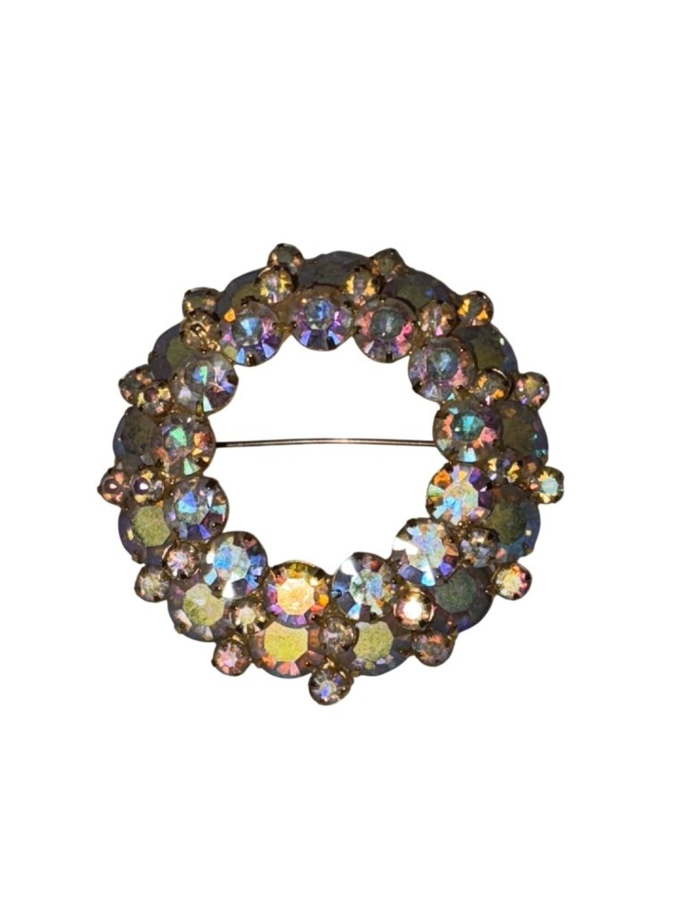 Vintage  Juliana (Delizza & Elster).  Aurora Borealis Gold-Tone Rhinestone Circl